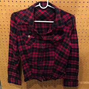 Forever 21 Red Plaid Button Up Shirt Top